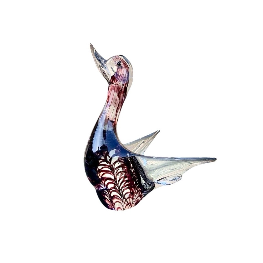 Genuine Murano Fenicio Art Glass Duck Purple Lattice Signed Franco Bottaro